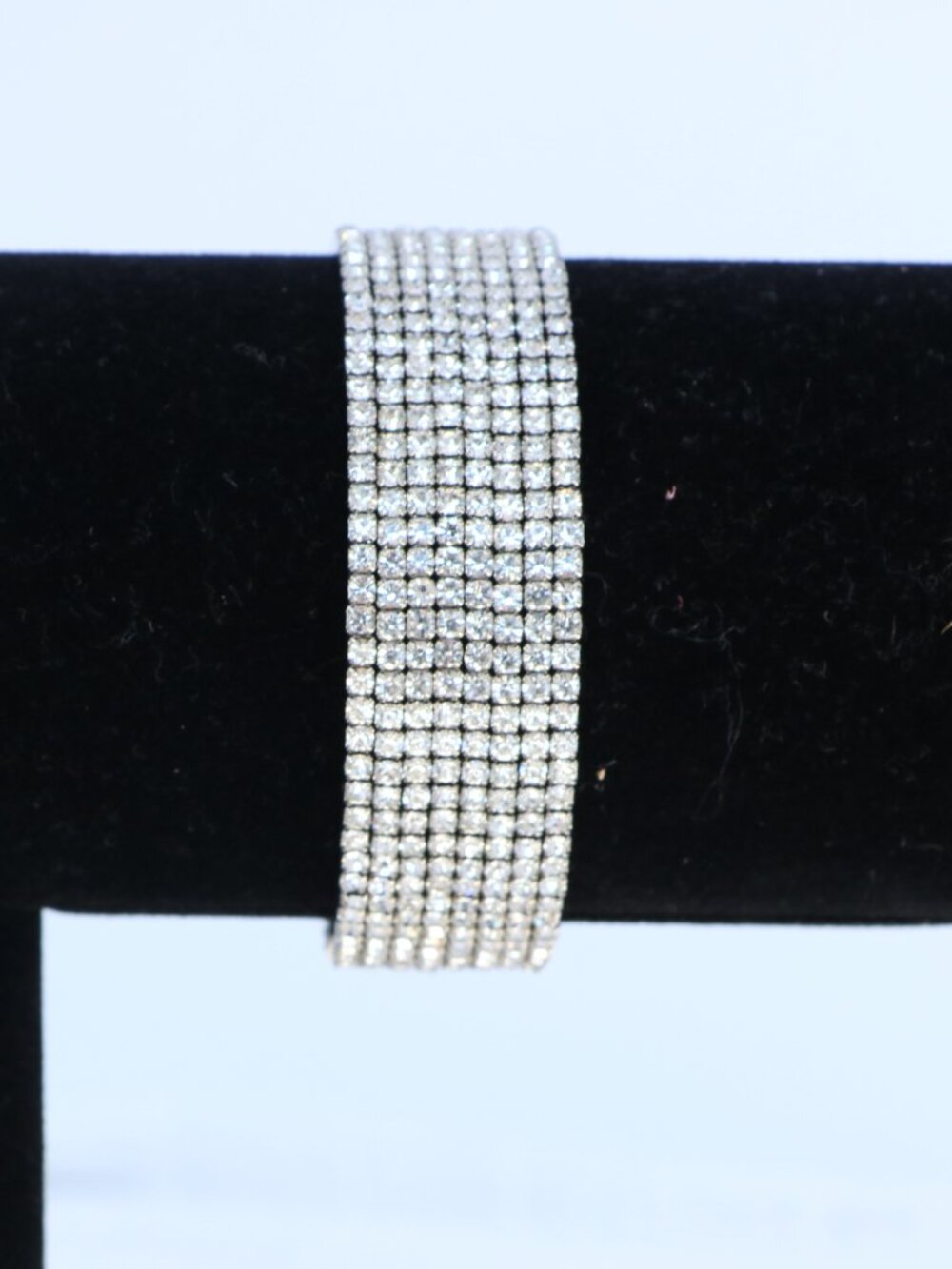 Wide Rhinestone Cuff Bracelet Silver Multi Row Crystal Statement Bracelet Glam